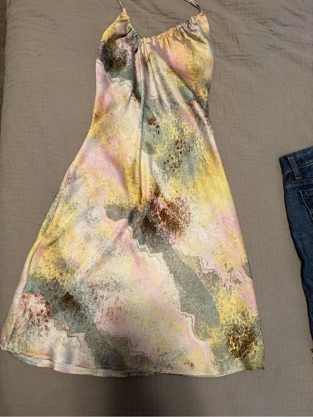 Topshop Pastel Watercolor Midi Slip Dress in Yellow, Pink & Gray